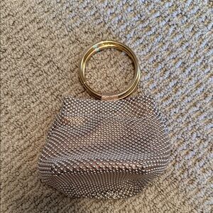Elegant Silver Mesh Evening Bag with Gold Handle